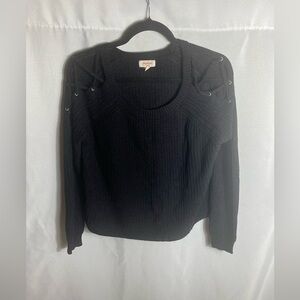 Ambiance Black Knit Sweater Women’s Small Lace-Up Shoulder Long Sleeve Pullover